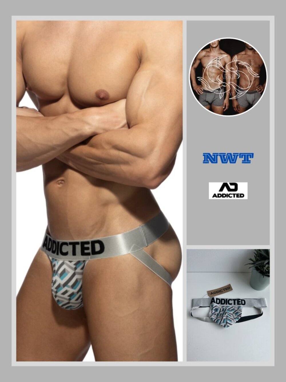 Addicted - AD Print Jockstrap - Turquoise and Gray (L)